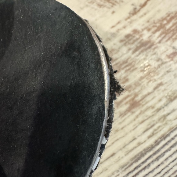 Black Volatile Wedge Sandals with Patterned Heel - Picture 5 of 7